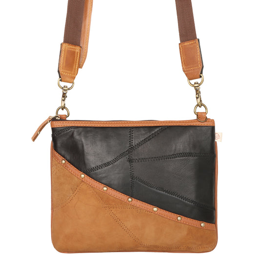 Small Wide Crossbody Bag in Brown