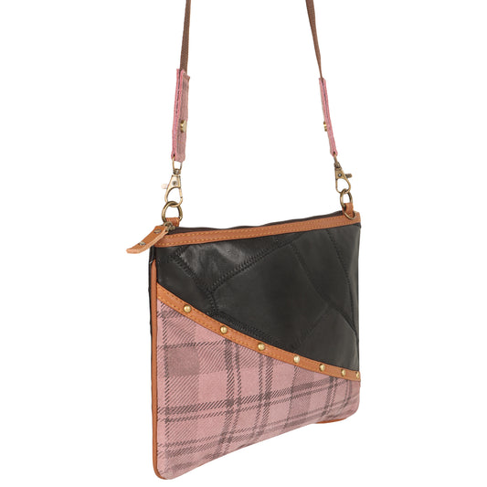 Small Wide Crossbody in Pink Plaid