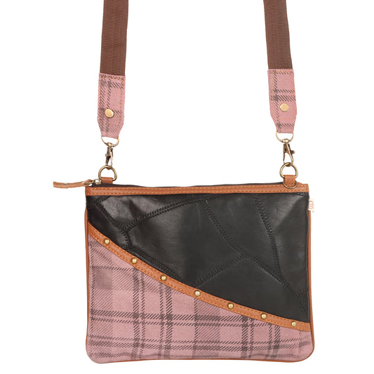 Small Wide Crossbody in Pink Plaid