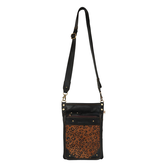 VAAN & CO. - Vela Black Small Crossbody with Front Flap and CC Slots in Cheetah