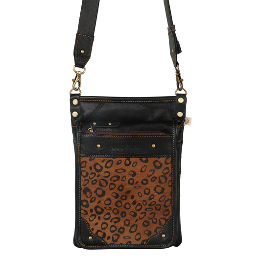 VAAN & CO. - Vela Black Small Crossbody with Front Flap and CC Slots in Cheetah