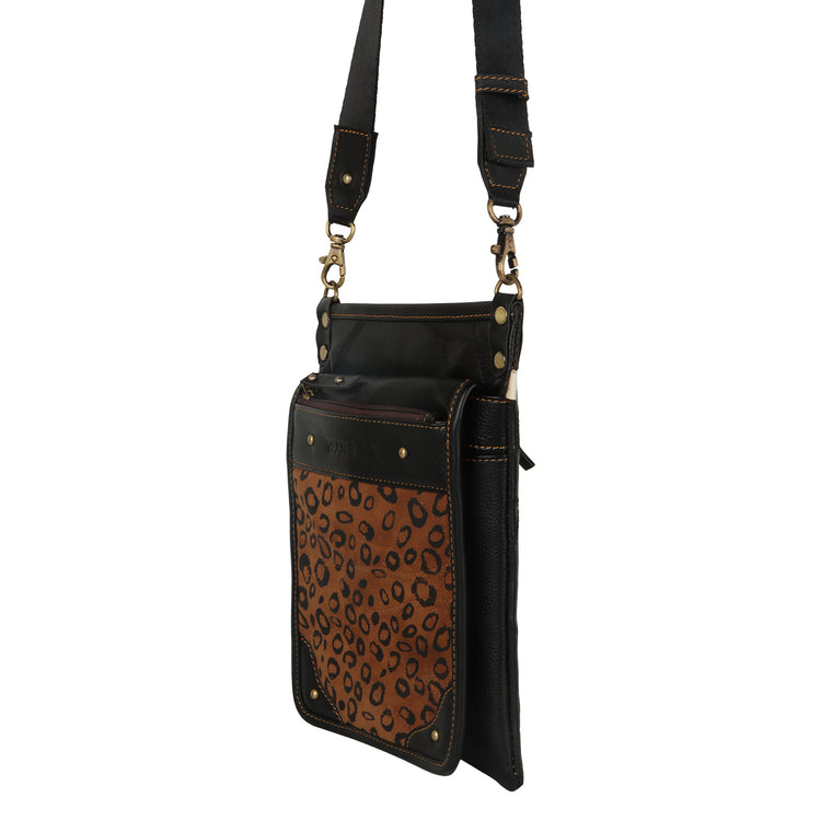 VAAN & CO. - Vela Black Small Crossbody with Front Flap and CC Slots in Cheetah