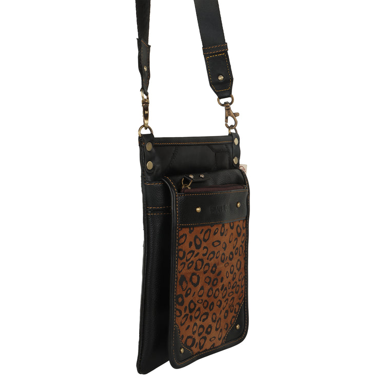 VAAN & CO. - Vela Black Small Crossbody with Front Flap and CC Slots in Cheetah